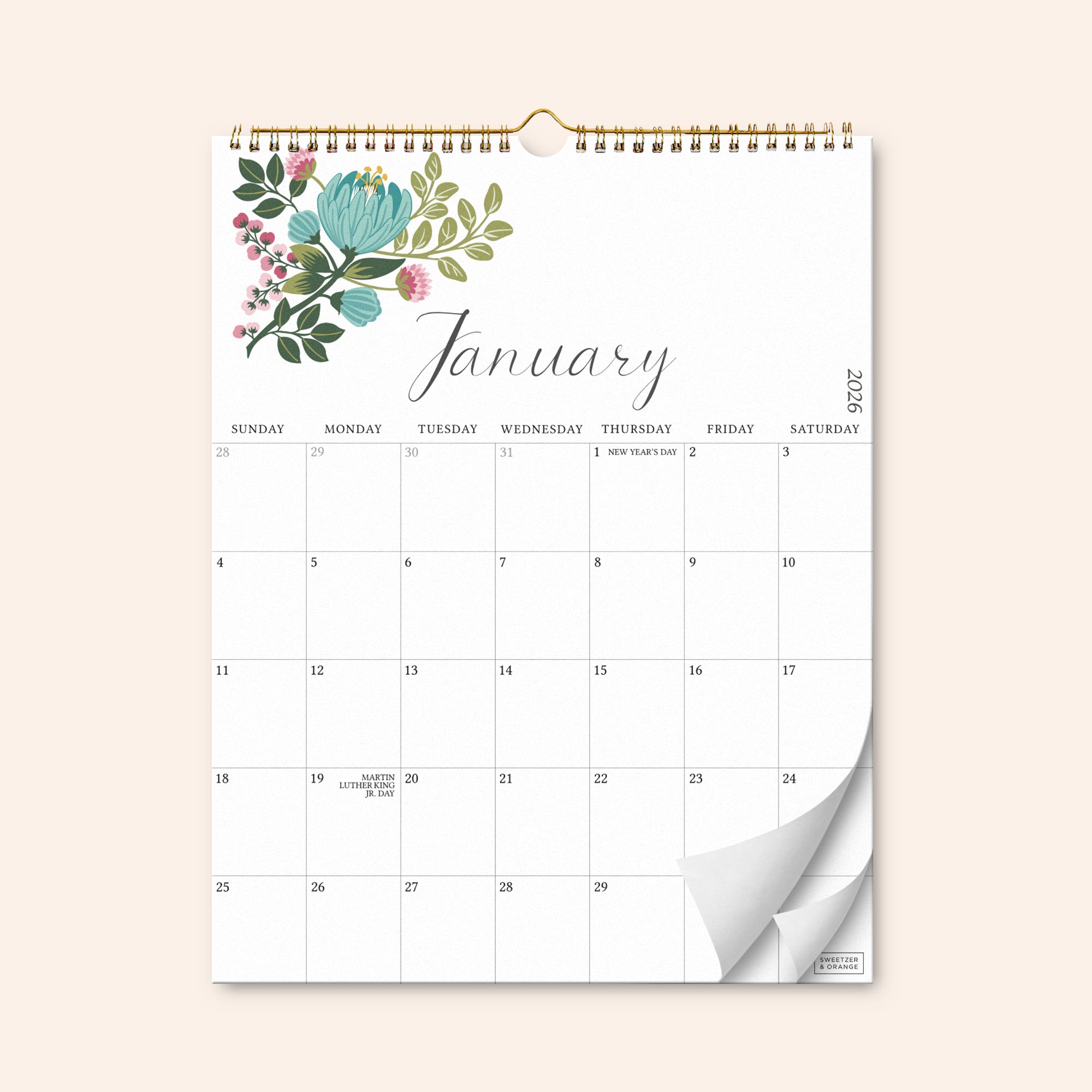 12 Flowers Wall Calendar July 2025 - December 2026