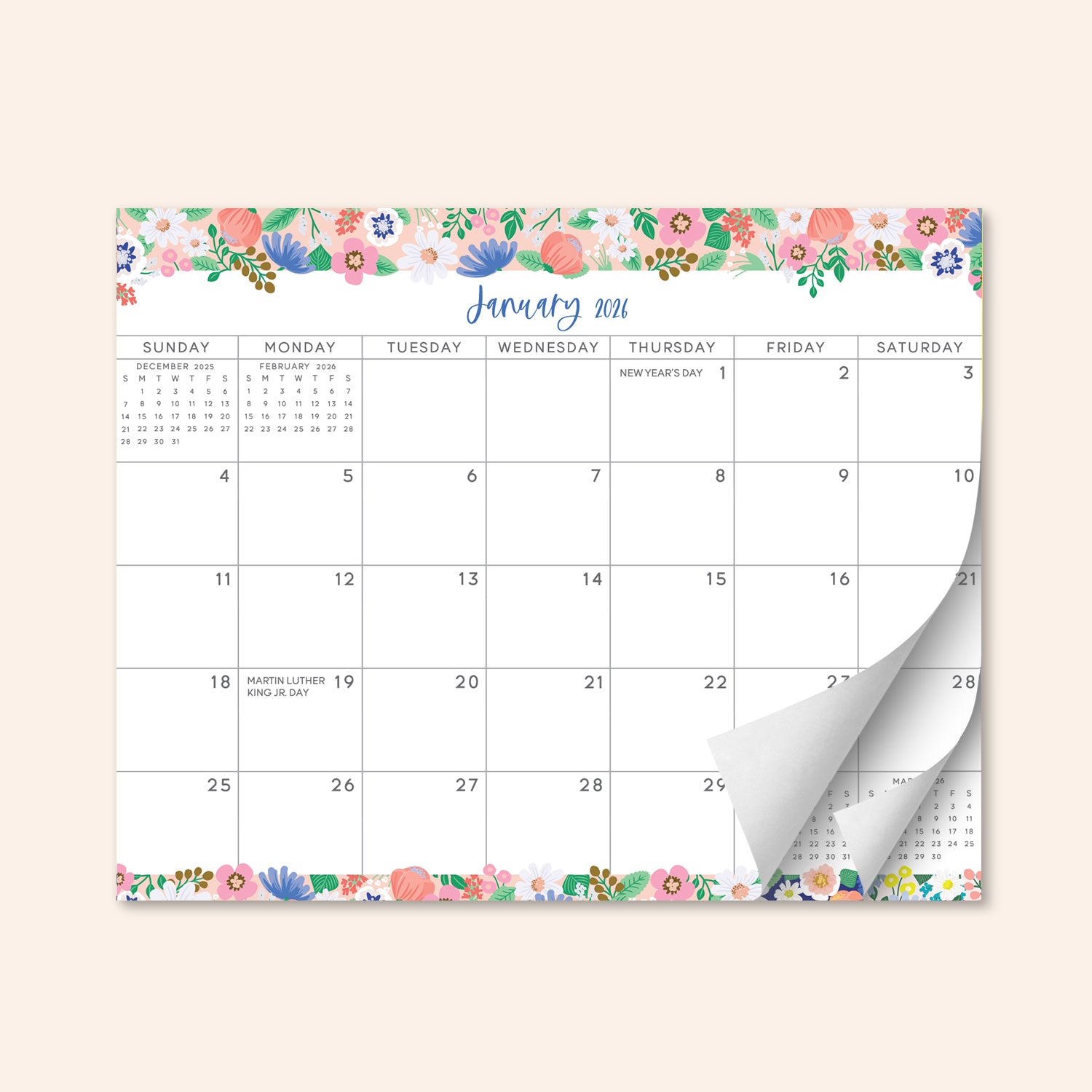 Floral Refrigerator Calendar July 2025 - December 2026