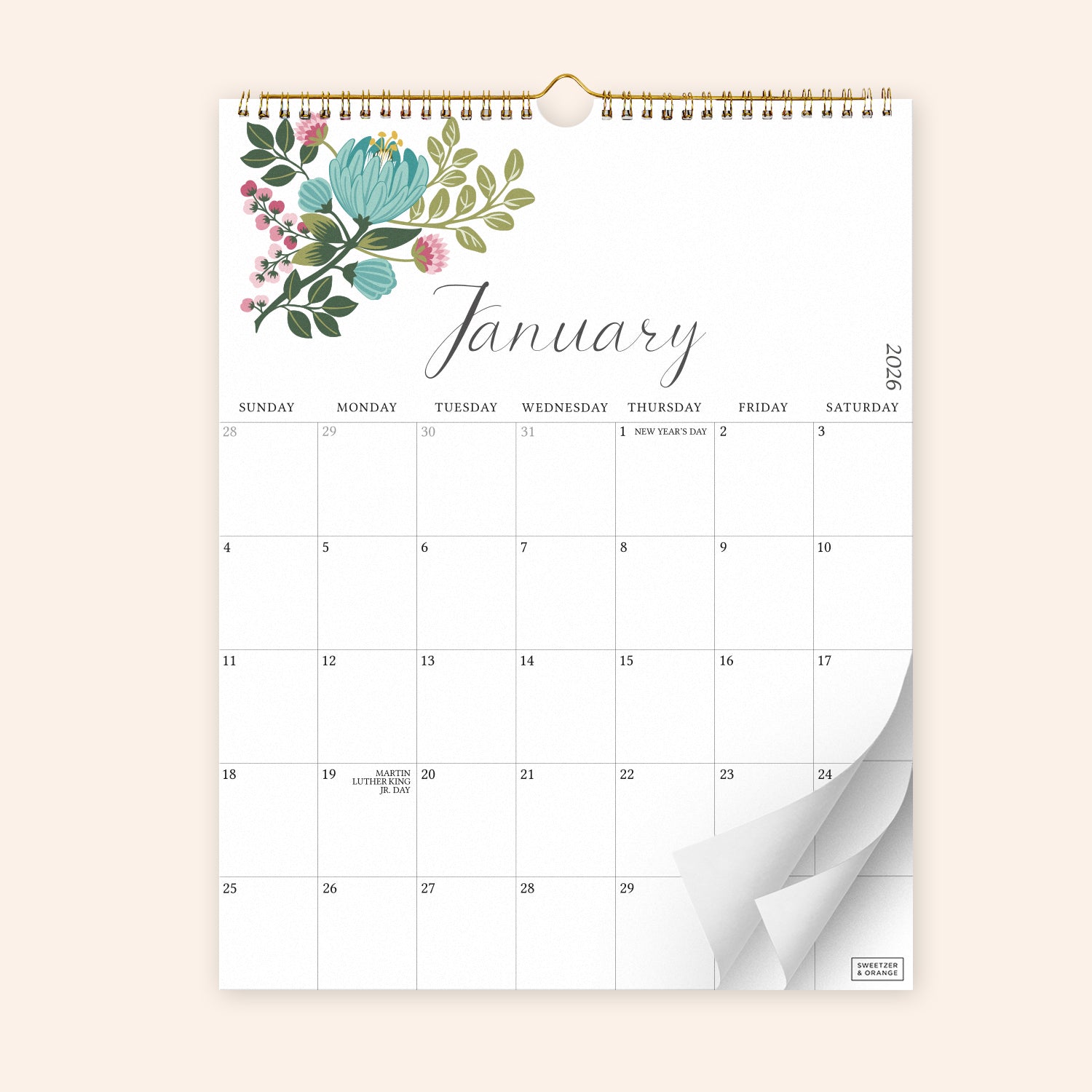 12 Flowers Wall Calendar Jan 2026 - June 2027