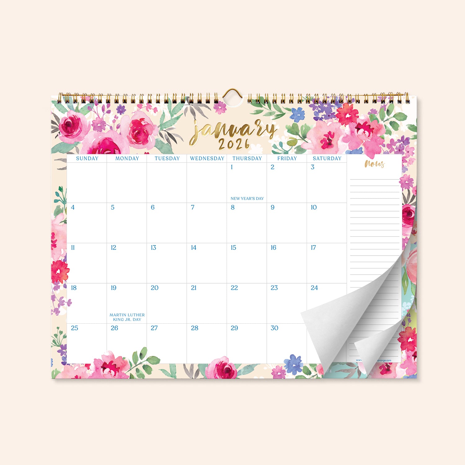Watercolor Floral Wall Calendar Jan 2026 - June 2027