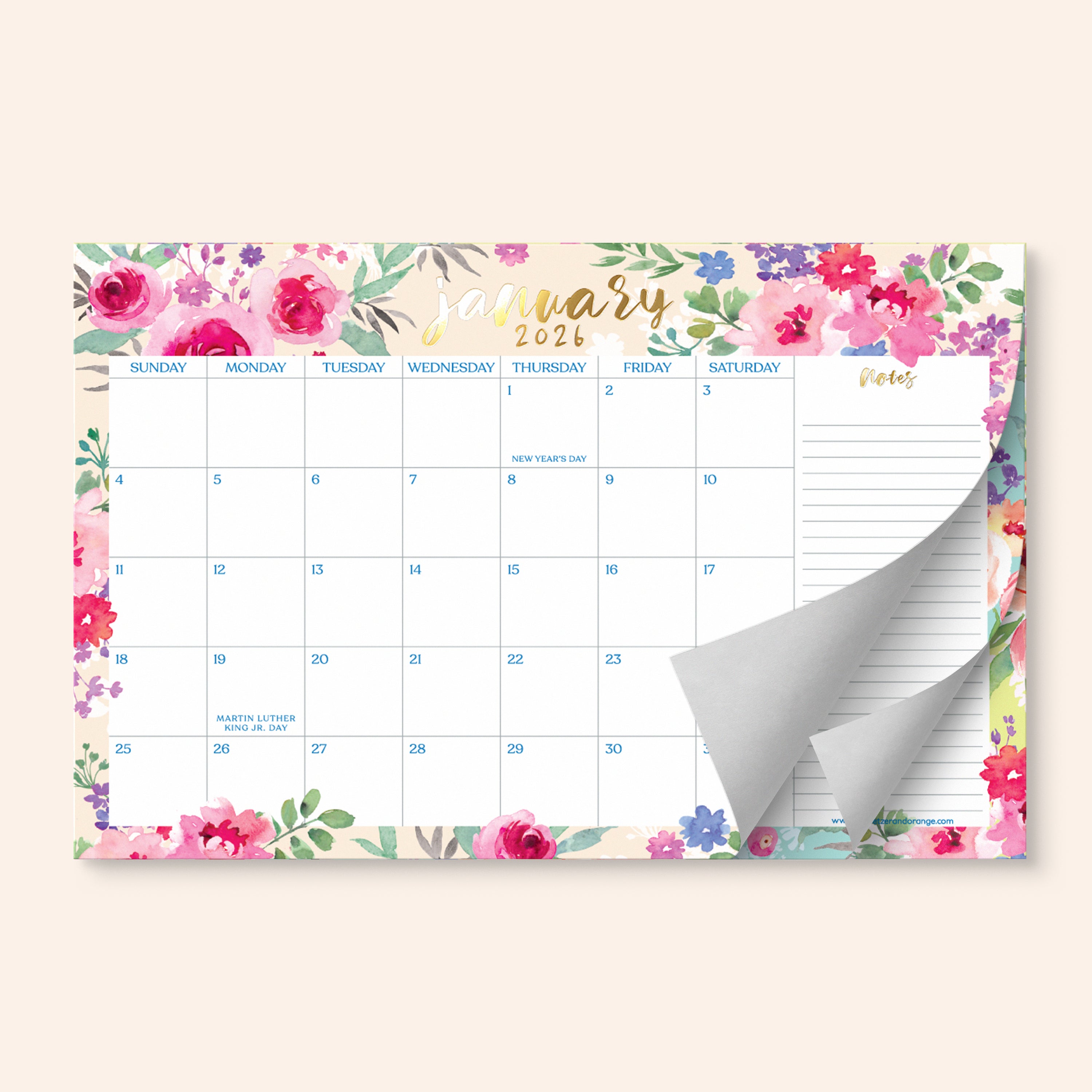 Watercolor Floral Desk Calendar Jan 2026 - June 2027