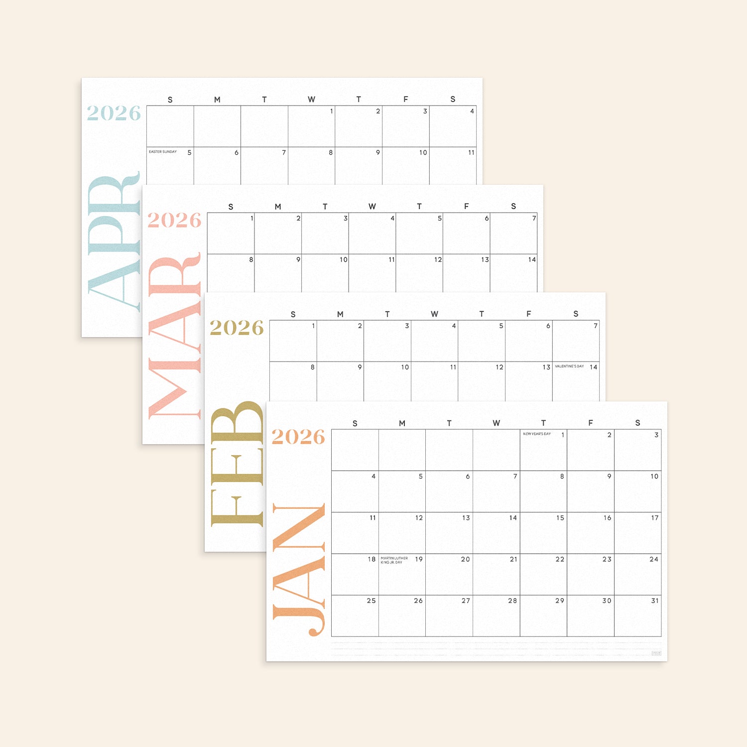 Modern Desk Calendar Jan 2026 - June 2027
