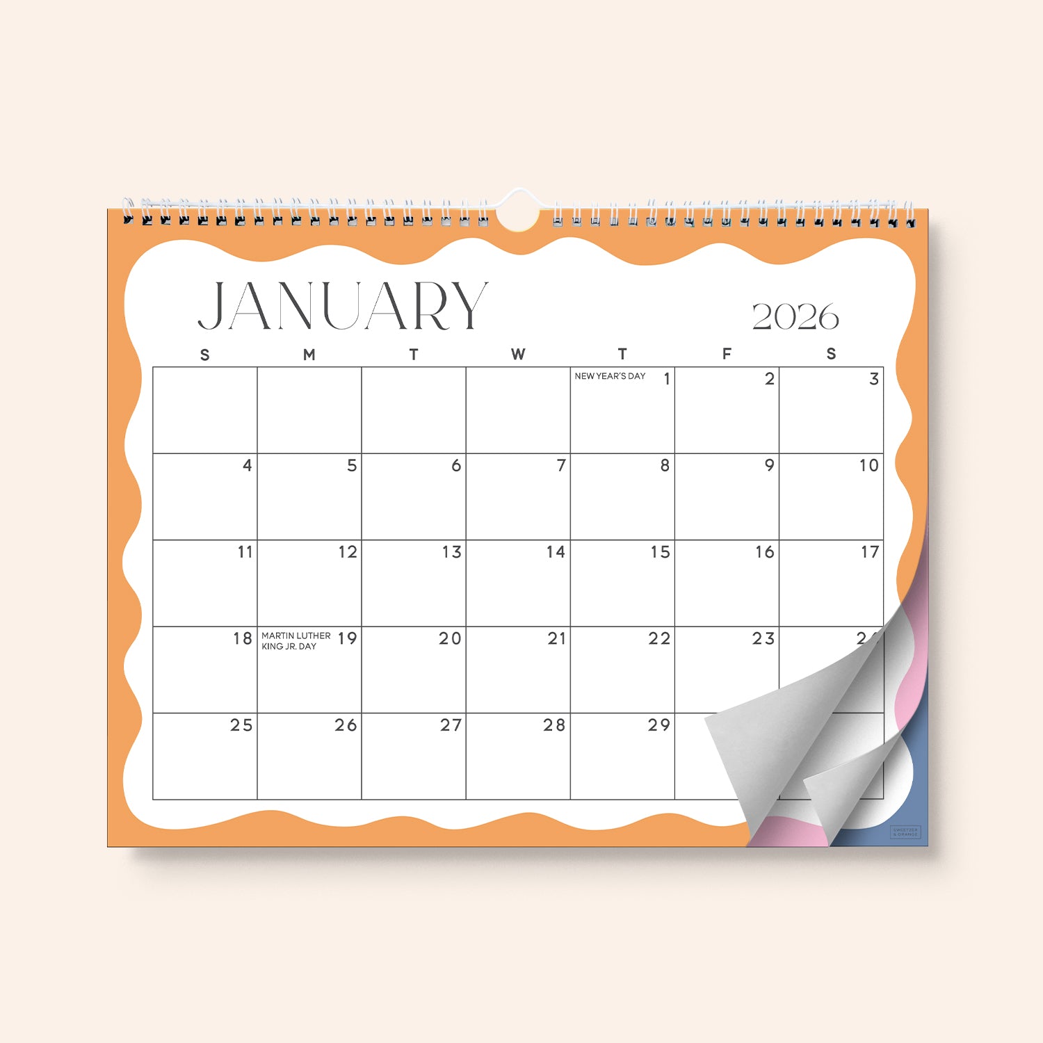 Modern Wavy Wall Calendar Jan 2026 - June 2027