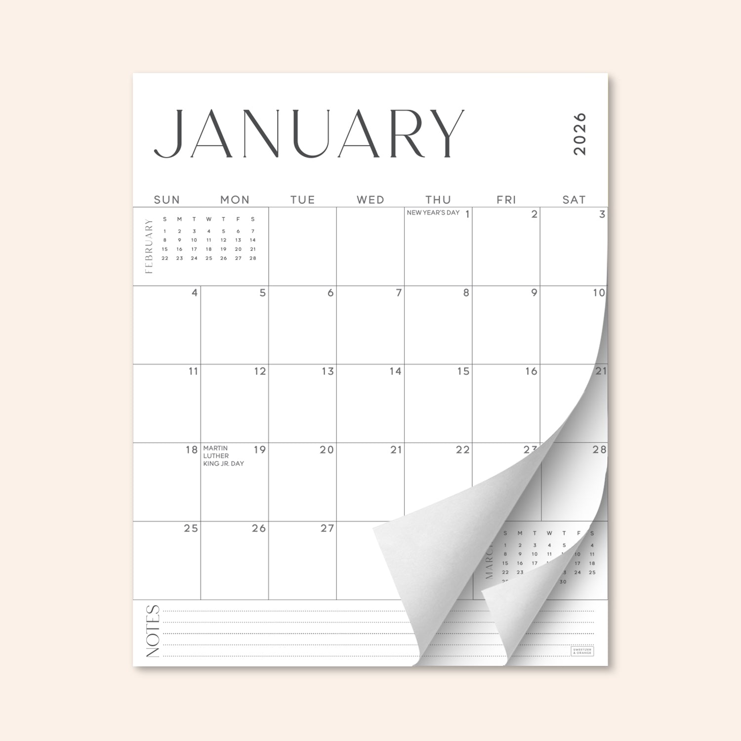 Modern Fridge Calendar Jan 2026 - June 2027