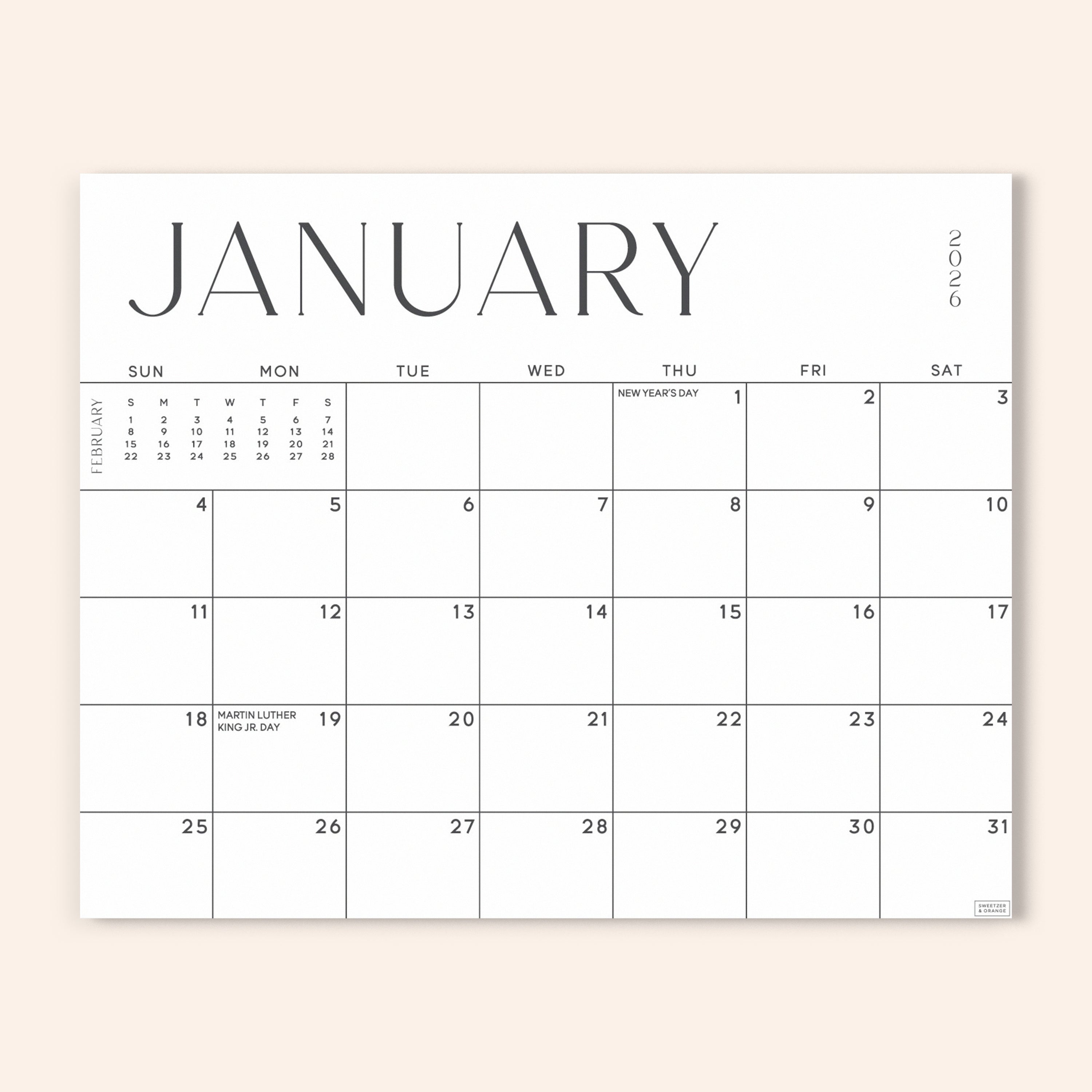 Simple Fridge Calendar Jan 2026 - June 2027