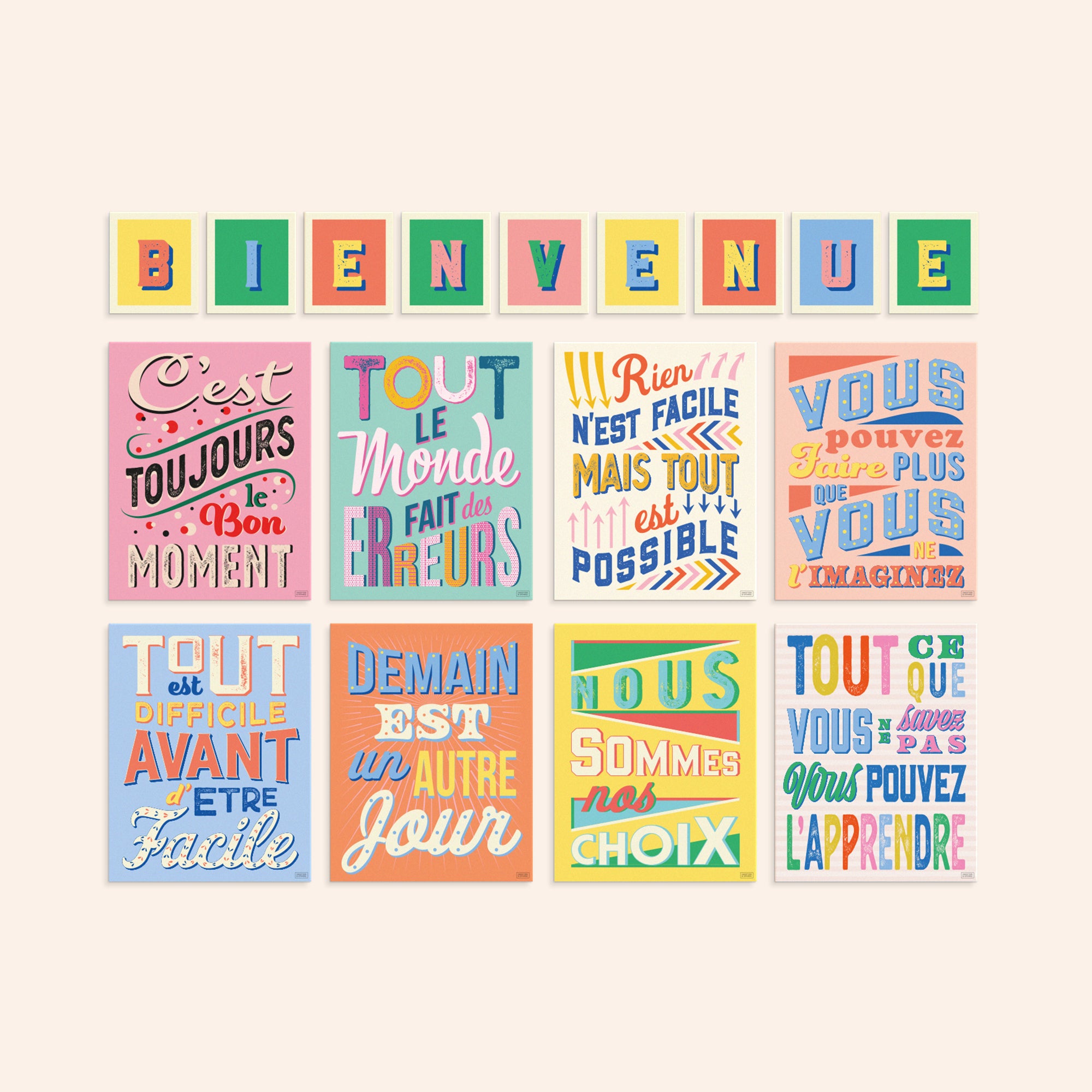 BIENVENUE Letters and 8 French Posters