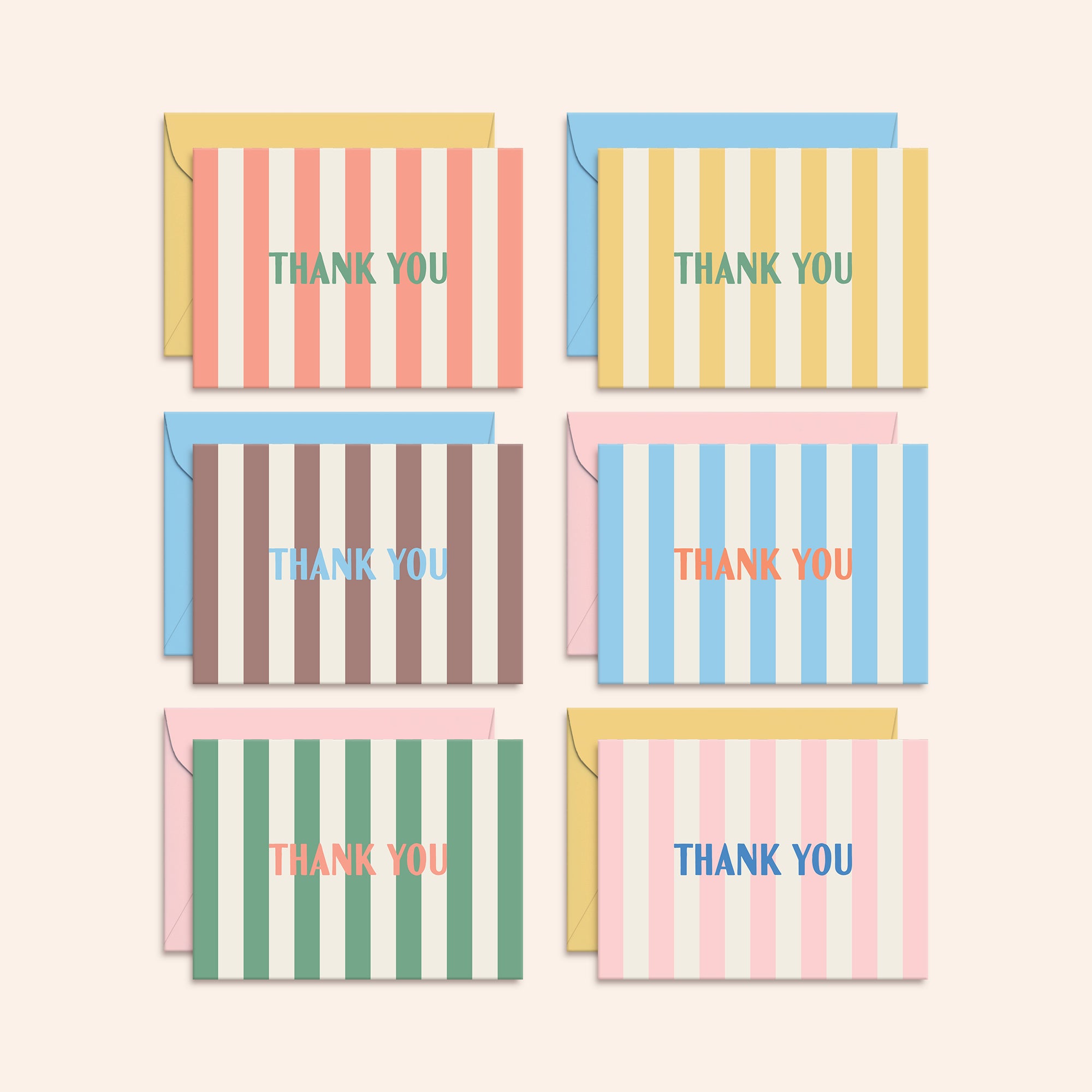 Summer Stripes Thank You Cards | Set of 24