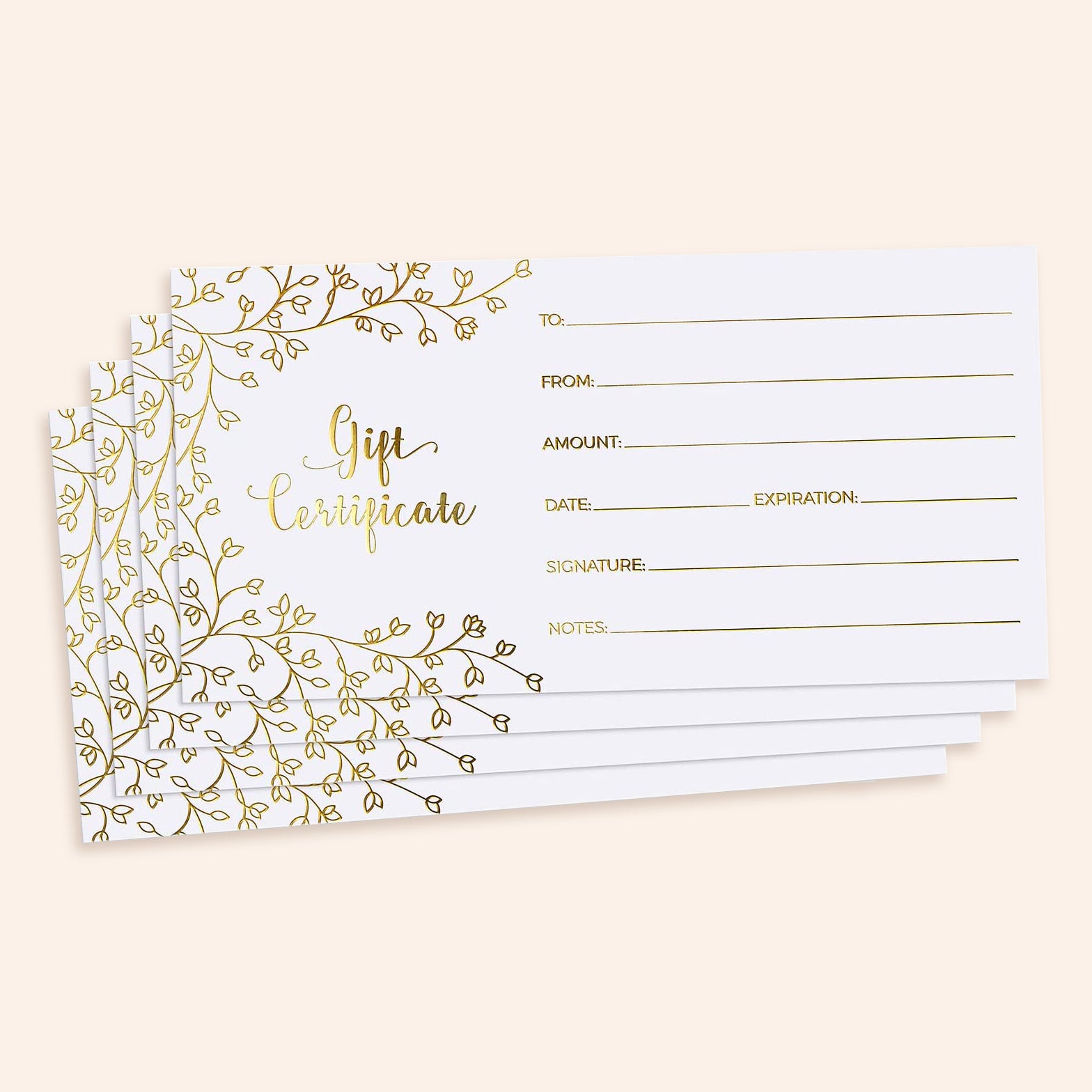 Gold Foil Gift Certificate Cards | Set of 25