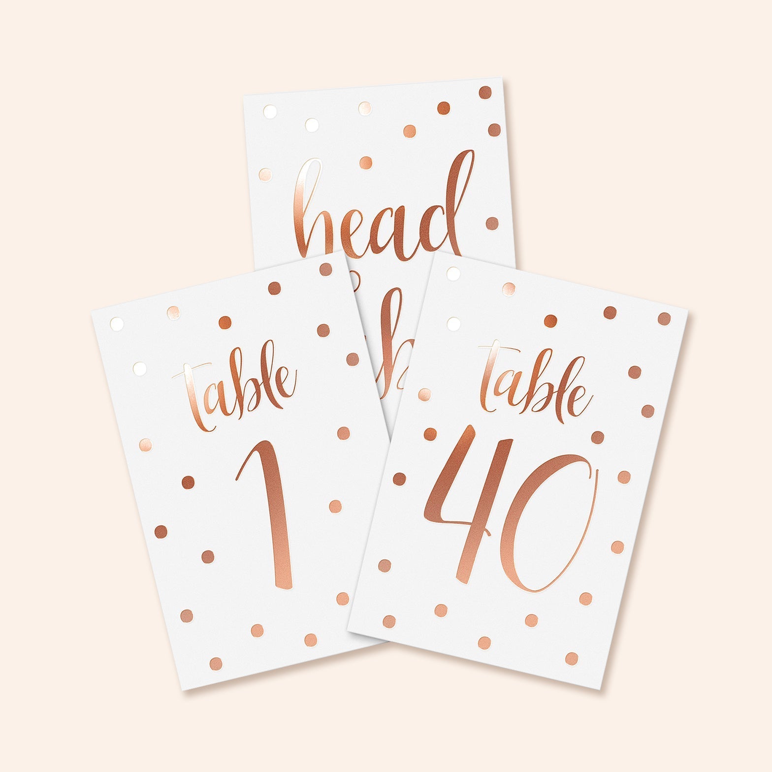 Rose Gold Foil Polka Dot Table Number Cards | Set of 40
