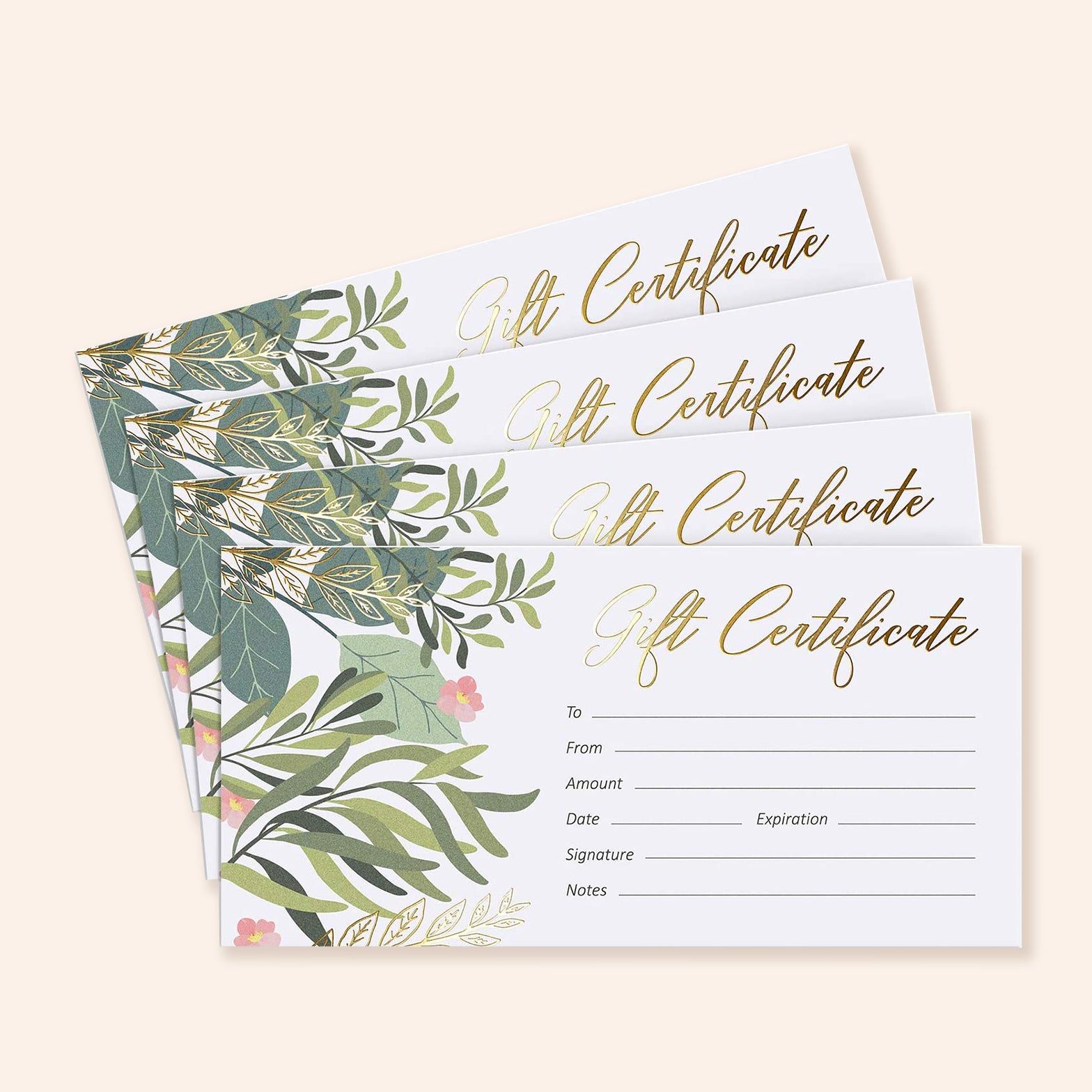Leafy Foil Gift Certificate Cards | Set of 25