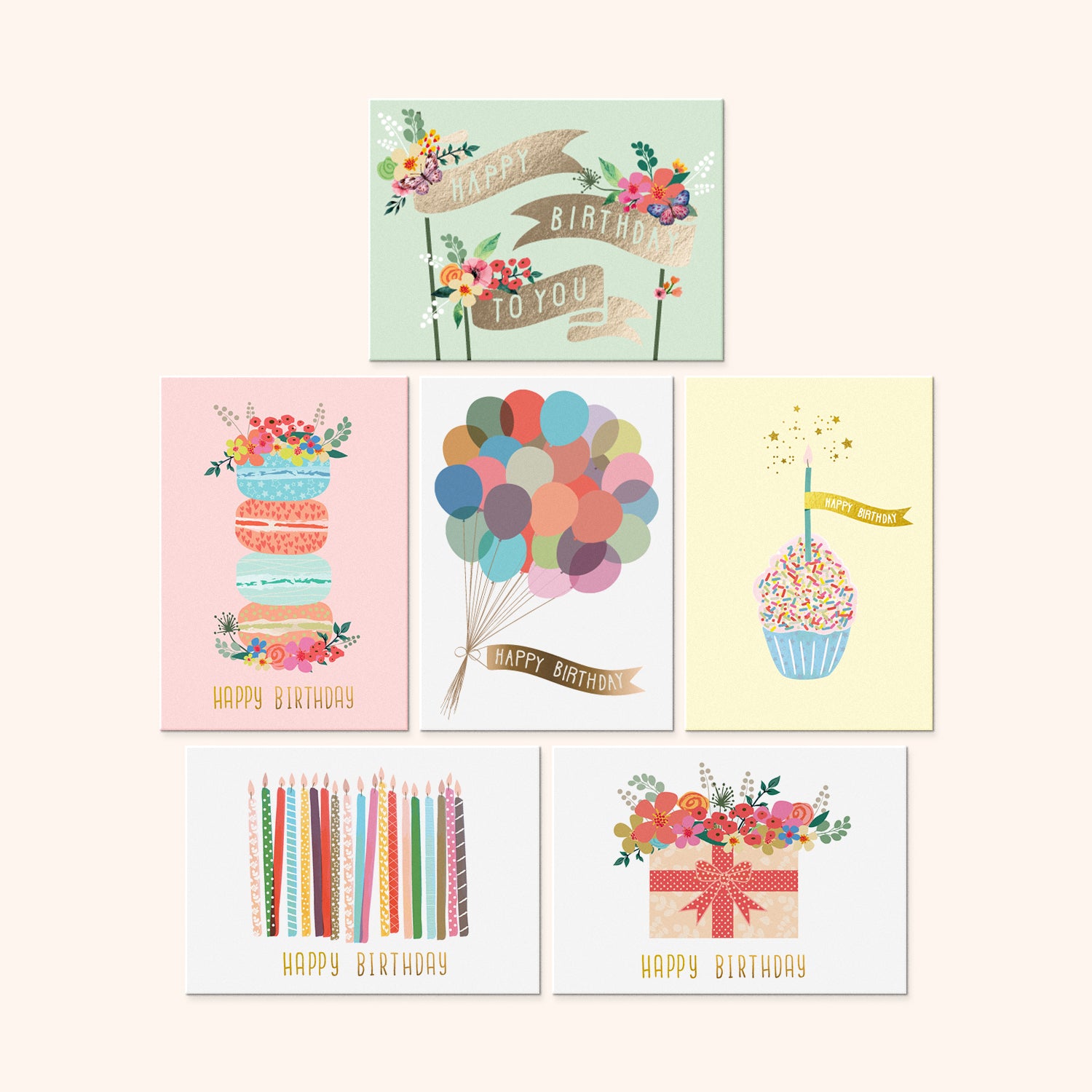 Gold Foil Birthday Cards | Set of 24
