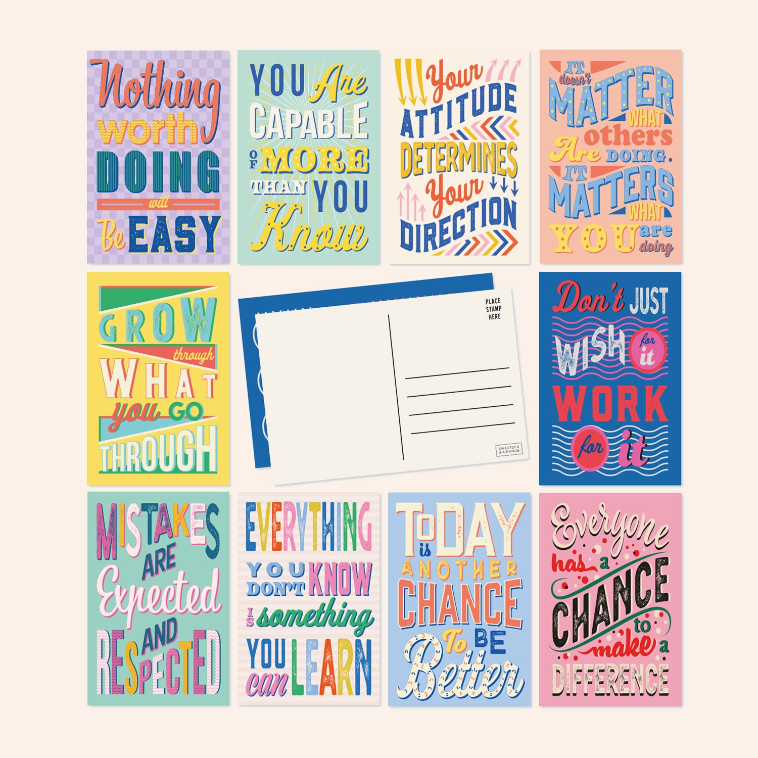Motivational Slogan Postcards | Set of 60